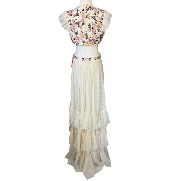 Mac Duggal 35106 Floral Embroidered Tiered Cutout Maxi Dress Cream Size 8 NWT - Picture 5 of 14